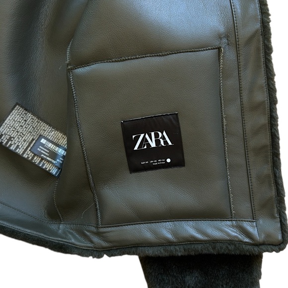 ZARA | NWOT FAUX FUR JACKET ZW COLLECTION DARK GREEN KHAKI TEDDY COAT | EXTRA SM - Picture 9 of 12